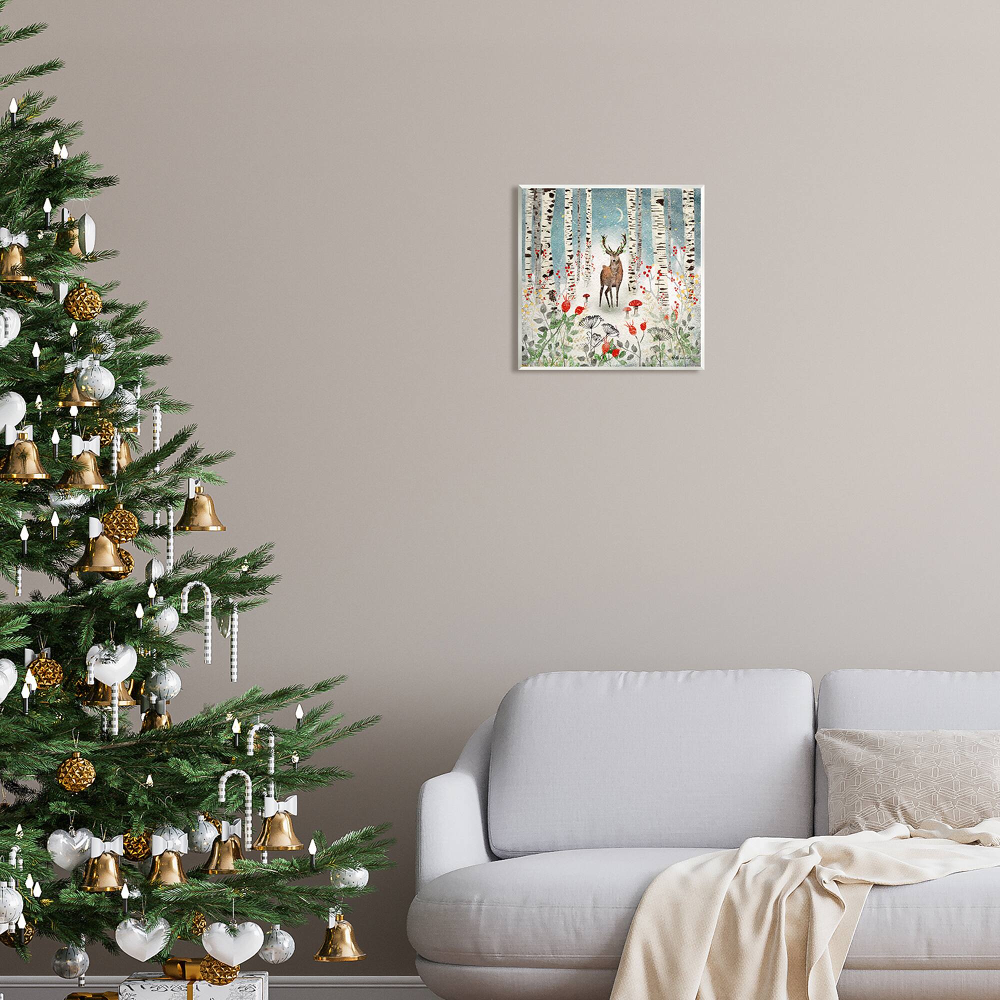 Stupell Industries Deer in Nighttime Birch Forest Wall Art Plaque